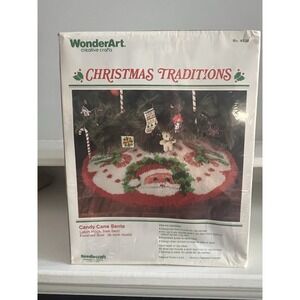 WONDER ART by CARON LATCH HOOK 36" TREE SKIRT KIT CANDY CANE SANTA #4536 Vintage